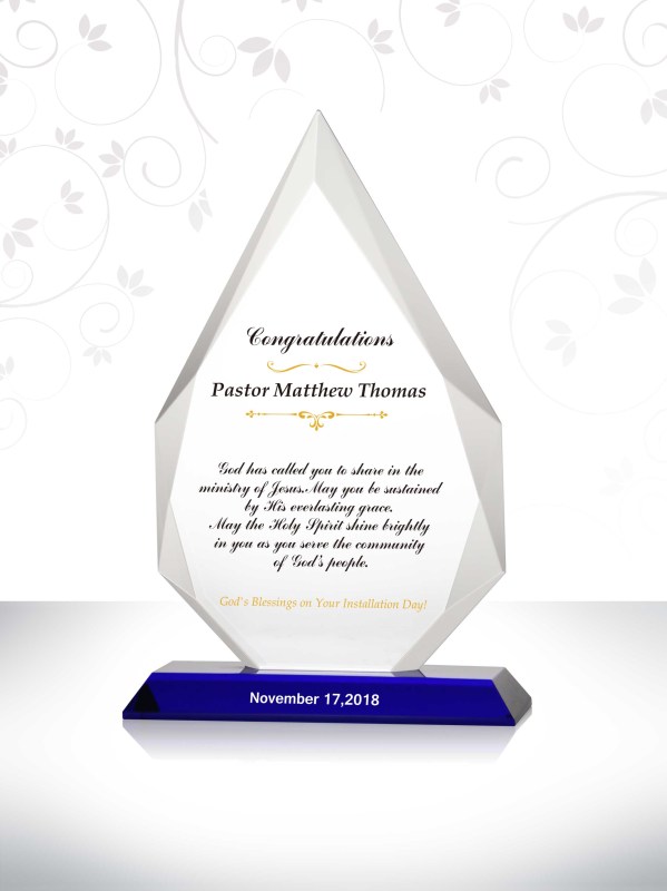 Pastor Installation Gift Plaque Blue Base Clear Crystal Peak Trophy Thank You Pastor and First Lady Gifts Ideas