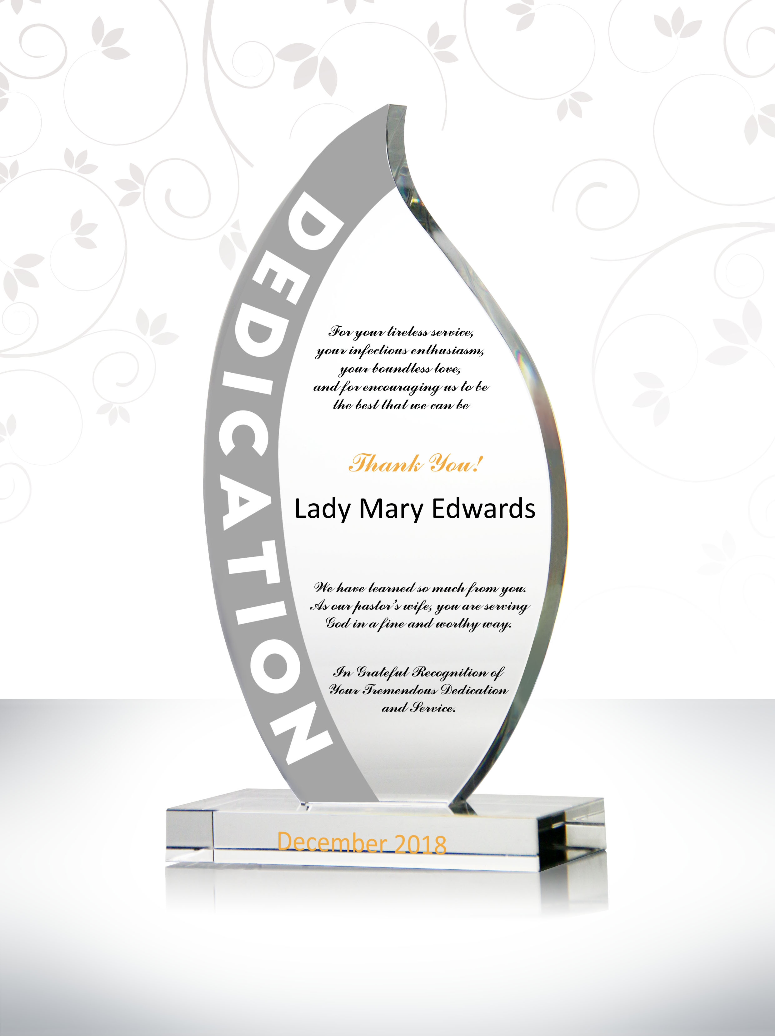 Pastor Wife Flame Dedication Plaque Custom Wedding Anniversary Gifts for Pastor and Wife Crystal Wedding Gift
