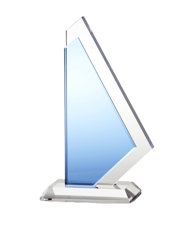 Custom Blue Crystal Triangle Outstanding Teacher Awards