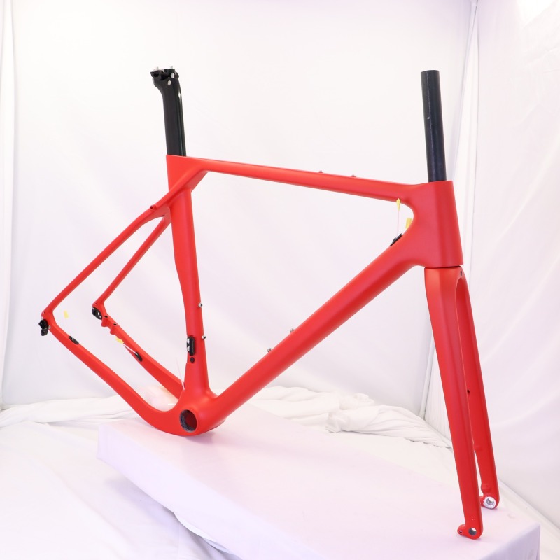 Red Color Disc Brake Carbon Gravel Bike Frame