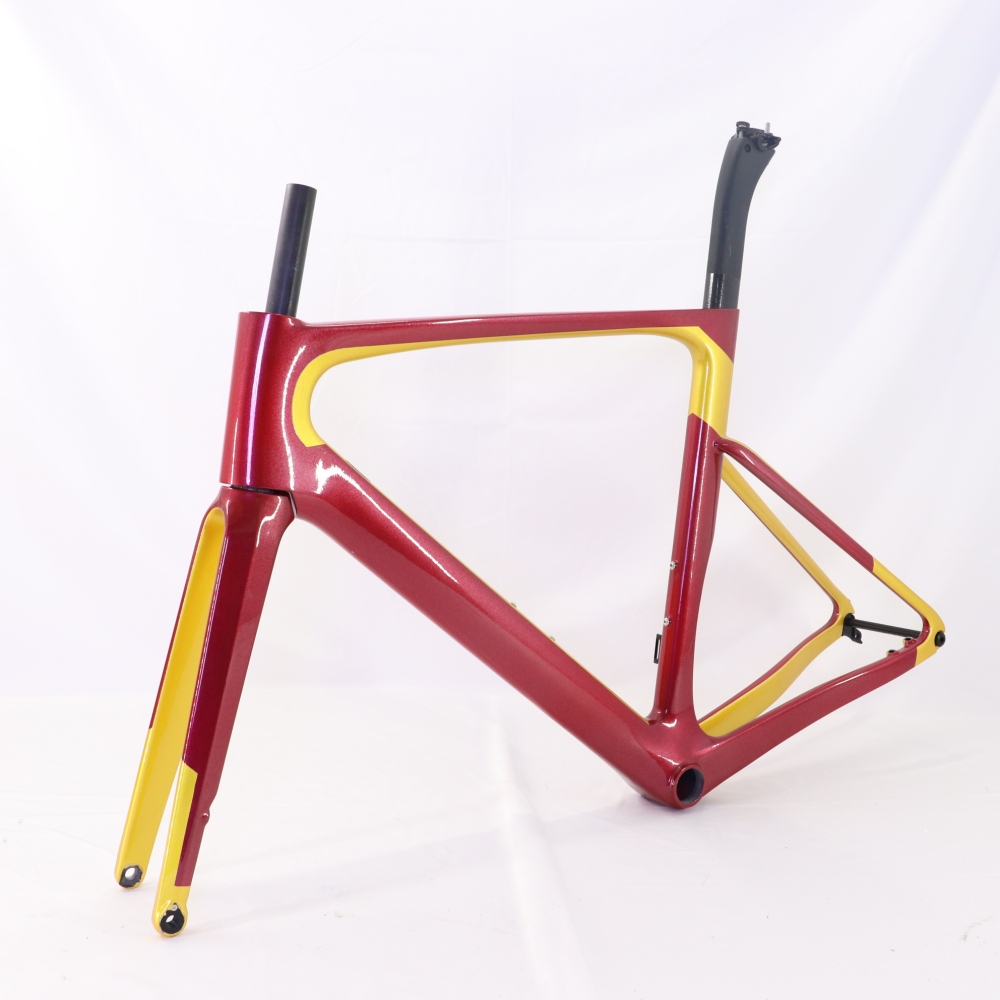 VB-R-099 Custom Paint Aero Road Carbon Bike Frame Metallic Red & Gold