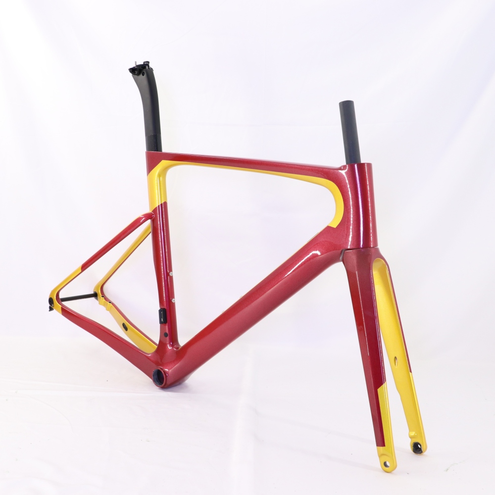 VB-R-099 Custom Paint Aero Road Carbon Bike Frame Metallic Red & Gold