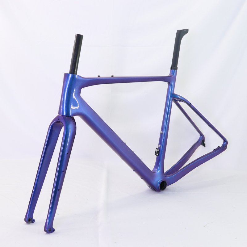GF-002 Blue Chameleon Paint Gravel Bike Frame hidden cables