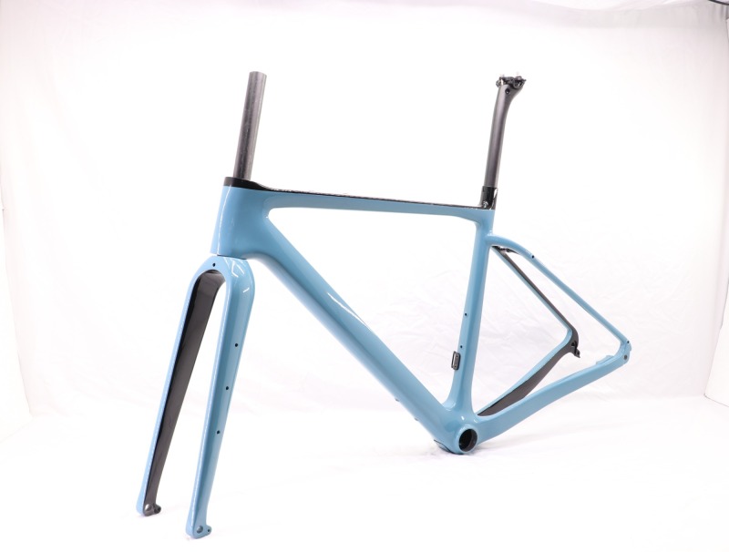 GF-002 Carbon Gravel Bike Frame Light Blue Glossy Finish
