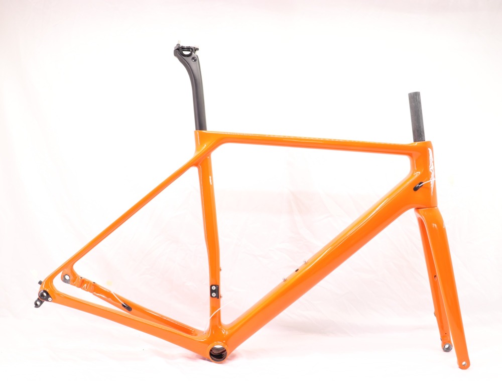 VB-R-066 Carbon Disc Brake Road Bike Frame Custom Paint Orange Glossy Finish