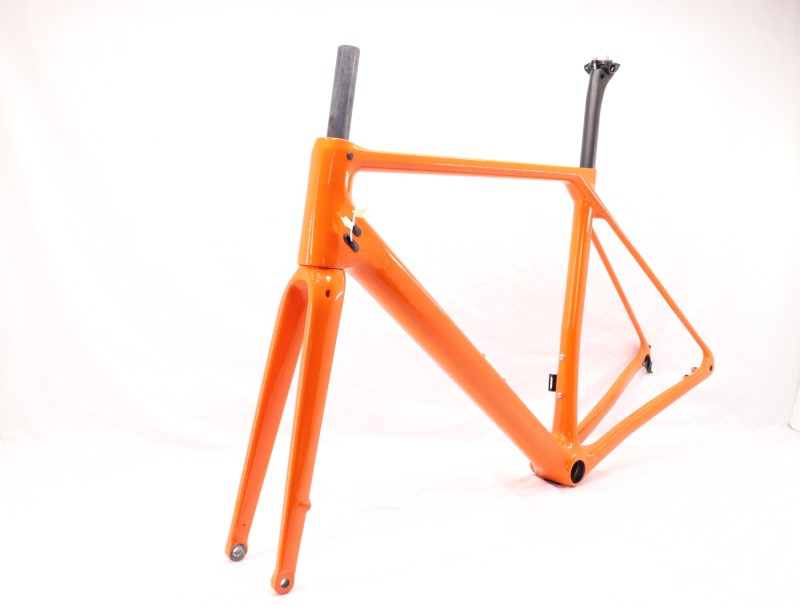 VB-R-066 Carbon Disc Brake Road Bike Frame Custom Paint Orange Glossy Finish