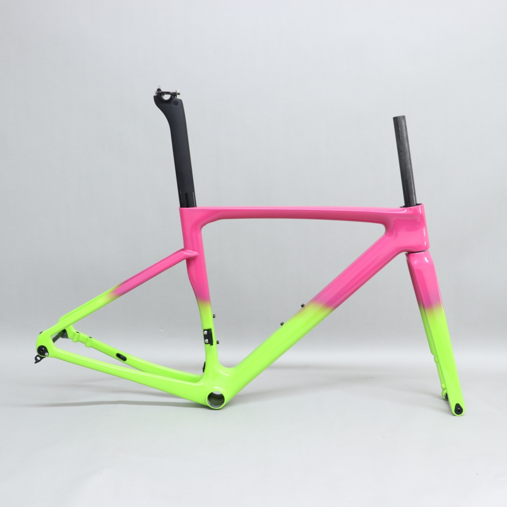 R 168 carbon road bike frame Pink & Neon Green Glossy Paint
