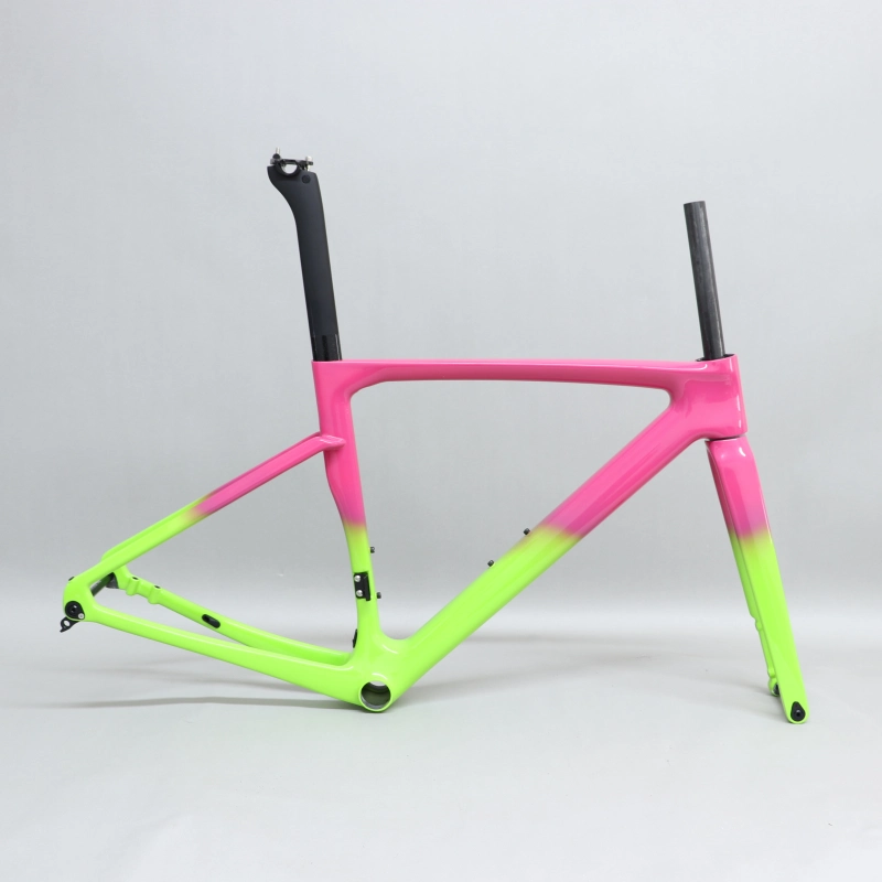 R 168 carbon road bike frame Pink &amp; Neon Green Glossy Paint