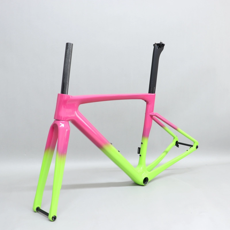 R 168 carbon road bike frame Pink &amp; Neon Green Glossy Paint