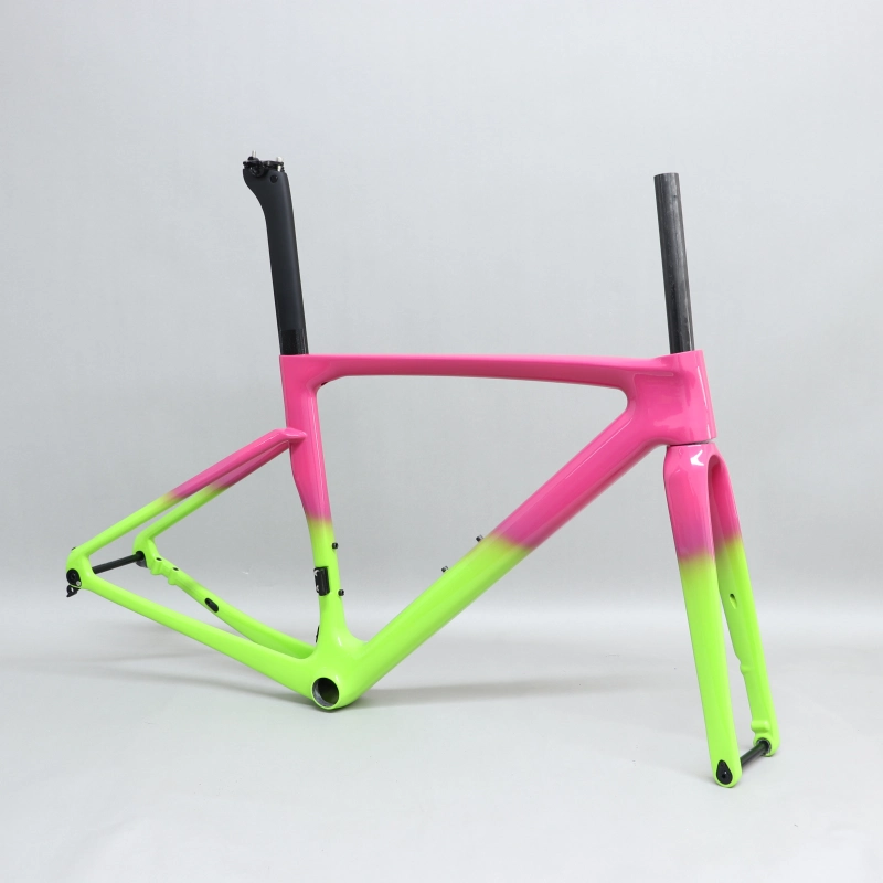 R 168 carbon road bike frame Pink &amp; Neon Green Glossy Paint