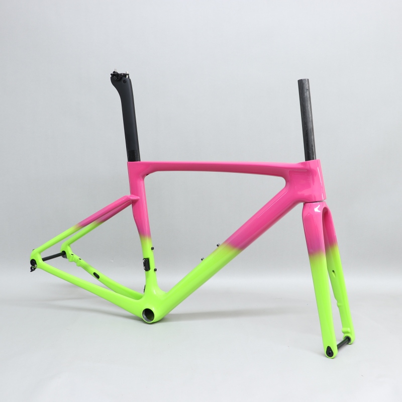 R 168 carbon road bike frame Pink &amp; Neon Green Glossy Paint