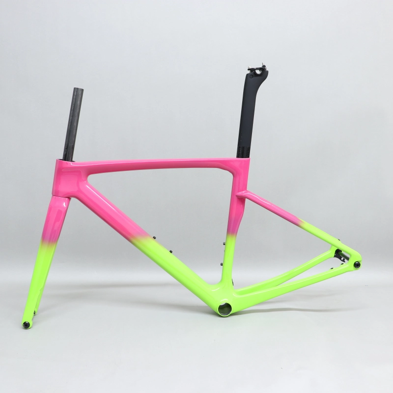 R 168 carbon road bike frame Pink &amp; Neon Green Glossy Paint