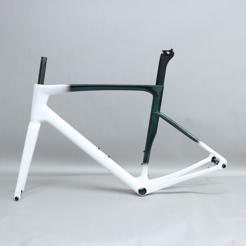 R 168 carbon road bike frame peal white With Green Chameleon