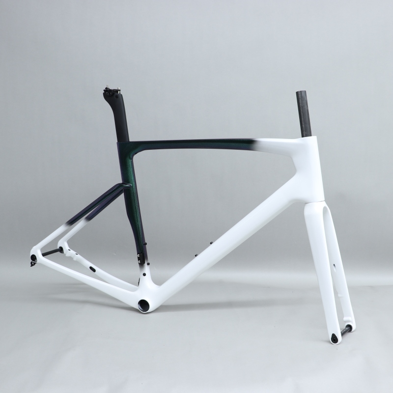 R 168 carbon road bike frame peal white With Green Chameleon