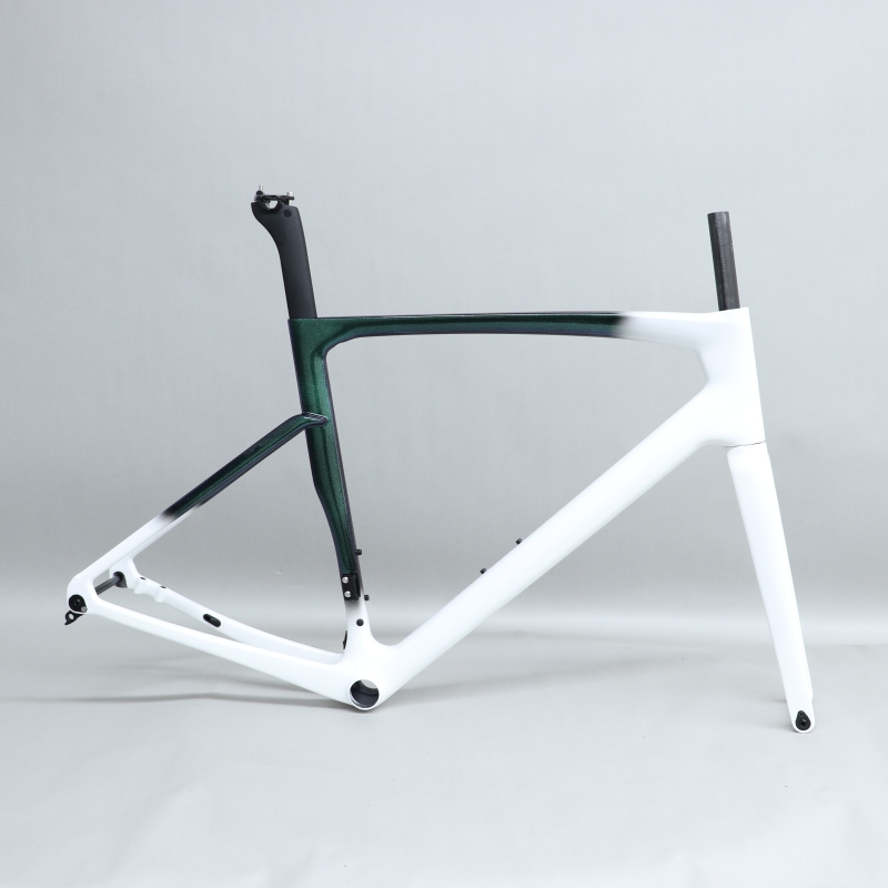 R 168 carbon road bike frame peal white With Green Chameleon