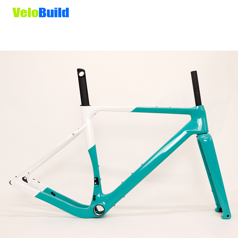 Carbon Fiber Road Racing Gravel Bike Frame Green White Glossy Finish