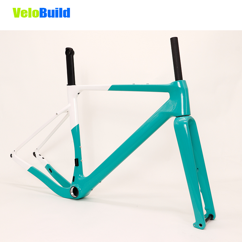 Carbon Fiber Road Racing Gravel Bike Frame Green White Glossy Finish