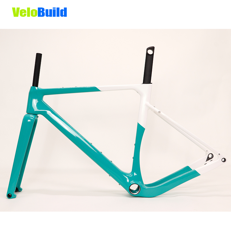 Carbon Fiber Road Racing Gravel Bike Frame Green White Glossy Finish