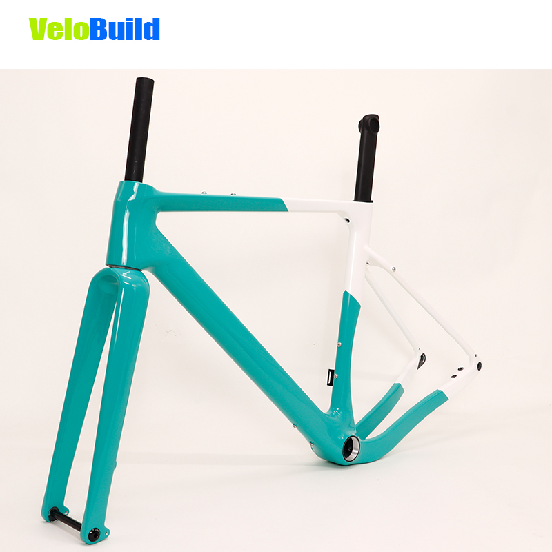 Carbon Fiber Road Racing Gravel Bike Frame Green White Glossy Finish