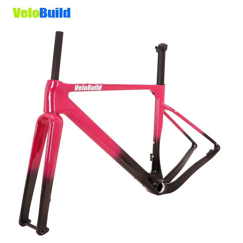 Carbon Fiber Road Racing Gravel Bike Frame Gemstone Pink Glossy Finish