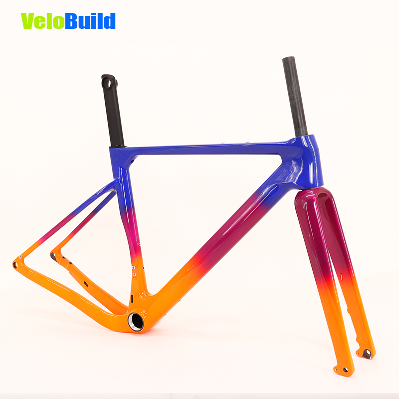 Carbon Fiber Racing Gravel Bike Frame Blue/Purple/Orange Fading Glossy Finish