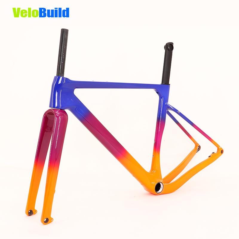 Carbon Fiber Racing Gravel Bike Frame Blue/Purple/Orange Fading Glossy Finish