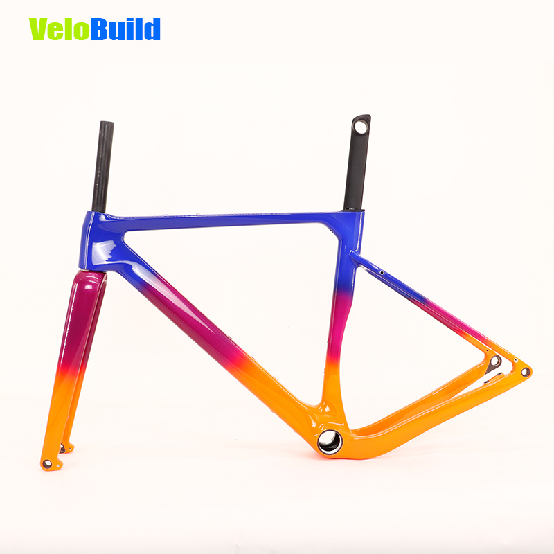Carbon Fiber Racing Gravel Bike Frame Blue/Purple/Orange Fading Glossy Finish