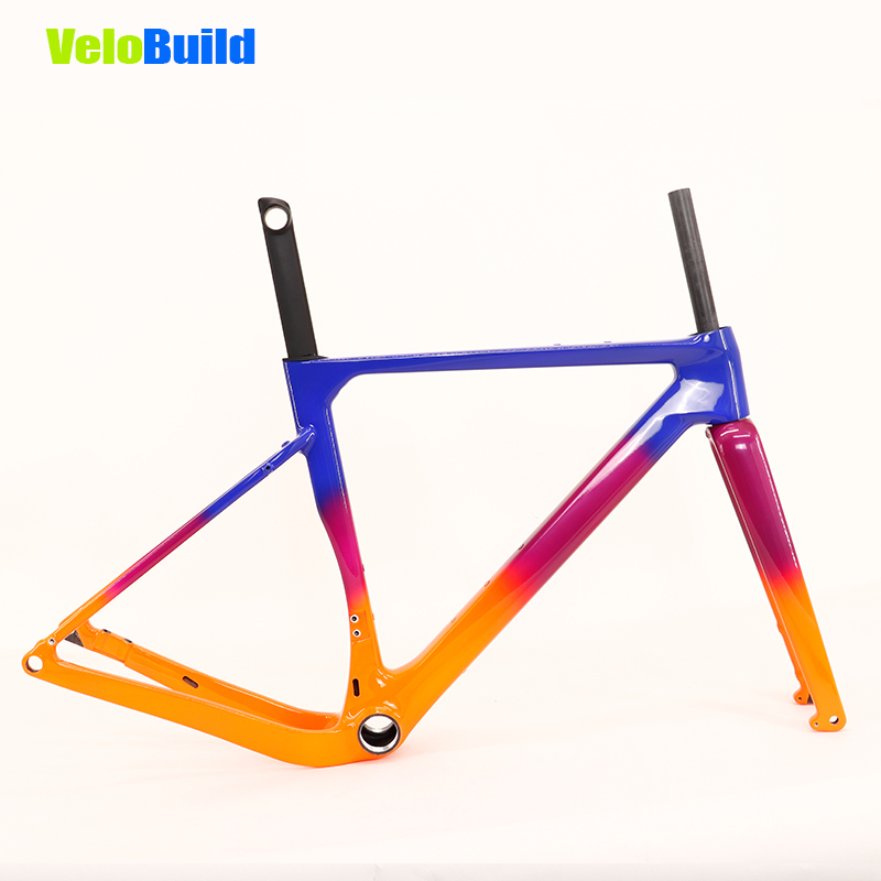Carbon Fiber Racing Gravel Bike Frame Blue/Purple/Orange Fading Glossy Finish