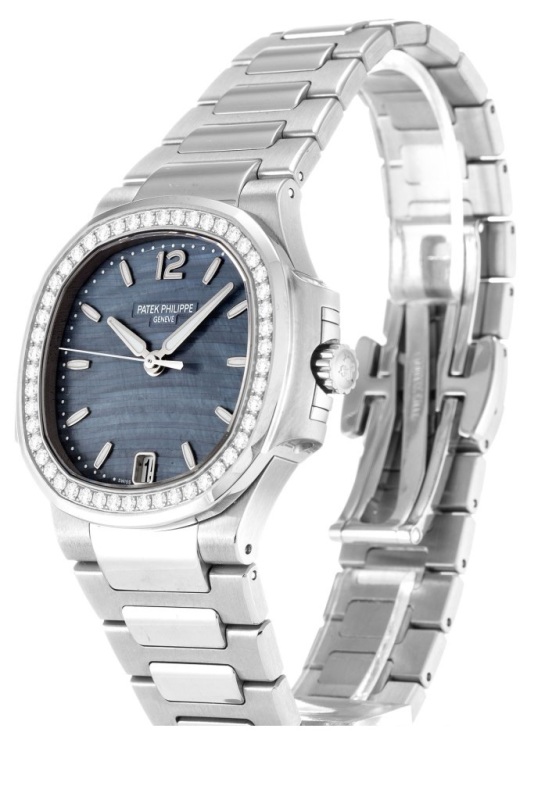 Patek Philippe Nautilus Blue Tinted Mother Of Pearl Dial Automatic Ladies Diamond Watch 7018/1A-010