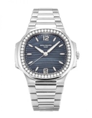Patek Philippe Nautilus Blue Tinted Mother Of Pearl Dial Automatic Ladies Diamond Watch 7018/1A-010