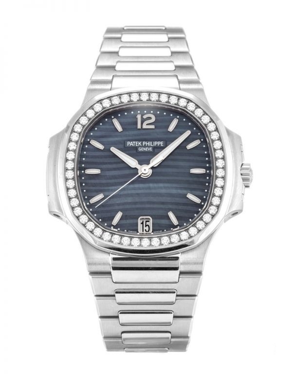 Patek Philippe Nautilus Blue Tinted Mother Of Pearl Dial Automatic Ladies Diamond Watch 7018/1A-010