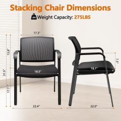 CLATINA Mesh Back Stacking Arm Chairs with Upholstered Fabric Seat and Ergonomic Lumbar Support for Office School Church Guest Reception Black 8 Pack Set New Version