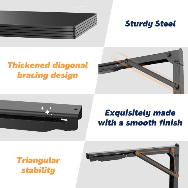 Ultrawall Folding Shelf Brackets, Heavy Duty Collapsible Shelf Bracket, 18 Inch Sturdy Table Brackets, Max Load 550lb, 2Pcs