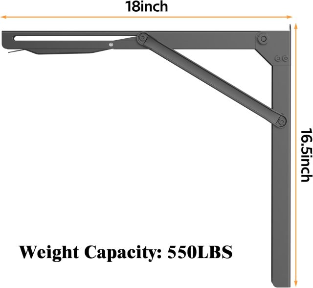 Ultrawall Folding Shelf Brackets, Heavy Duty Collapsible Shelf Bracket, 18 Inch Sturdy Table Brackets, Max Load 550lb, 2Pcs