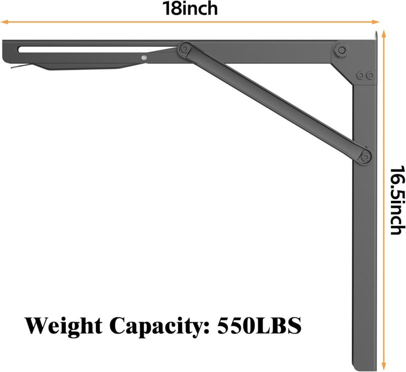 Ultrawall Folding Shelf Brackets, Heavy Duty Collapsible Shelf Bracket, 18 Inch Sturdy Table Brackets, Max Load 550lb, 2Pcs