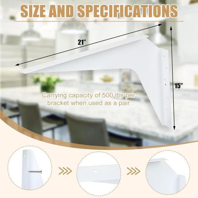 Blulu One Pair Heavy Duty Commercial Bracket, Countertop Support Bracket, Steel Mounting Reversible Holder Workstation Industrial Support Holder for Shelves Desks (15" x 21",White)