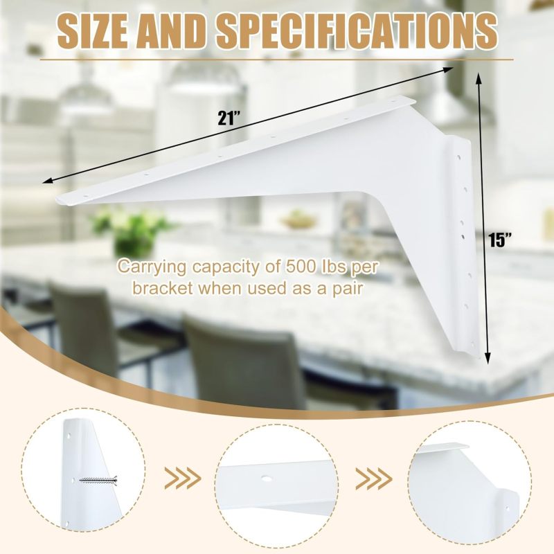 Blulu One Pair Heavy Duty Commercial Bracket, Countertop Support Bracket, Steel Mounting Reversible Holder Workstation Industrial Support Holder for Shelves Desks (15" x 21",White)
