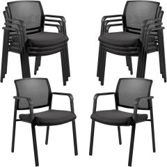 CLATINA Mesh Back Stacking Arm Chairs with Upholstered Fabric Seat and Ergonomic Lumbar Support for Office School Church Guest Reception Black 8 Pack Set New Version