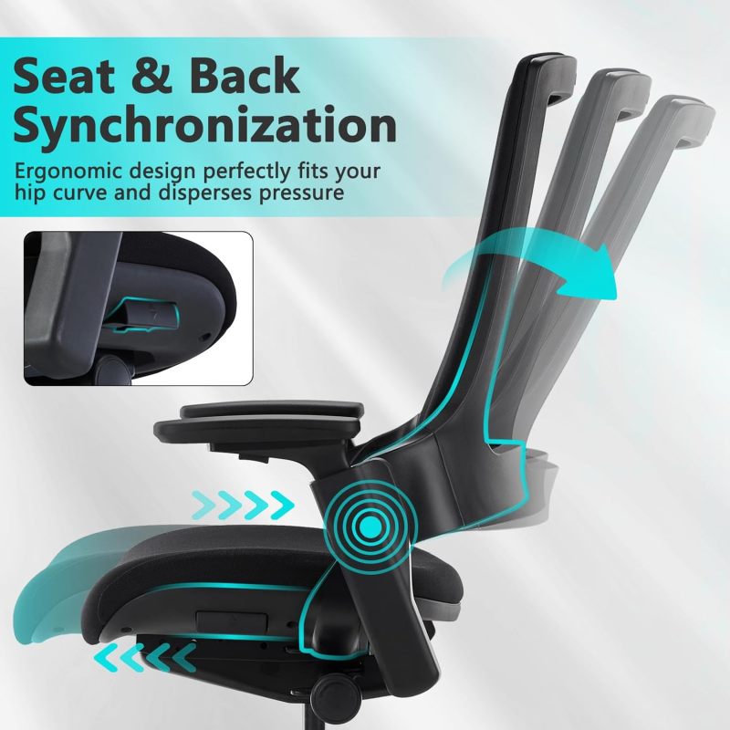 CLATINA Swivel Executive Computer Chair with 3D Armrest and Lumbar Support, Adjustable Ergonomic Fabric Backrest Task Chair for Home Office Conference Room