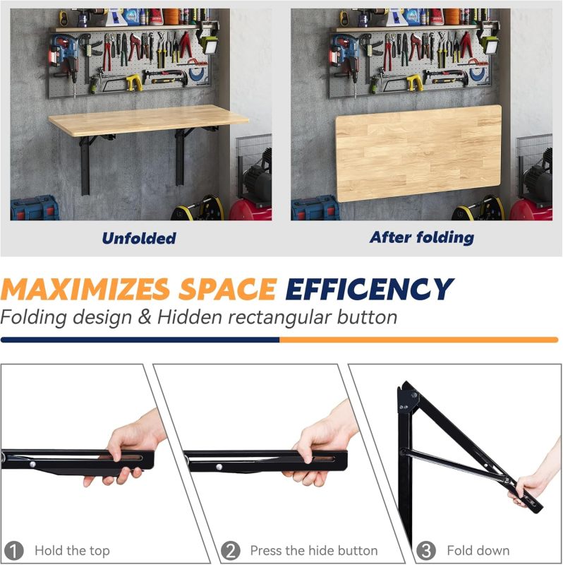Ultrawall Folding Shelf Brackets, Heavy Duty Collapsible Shelf Bracket, 18 Inch Sturdy Table Brackets, Max Load 550lb, 2Pcs