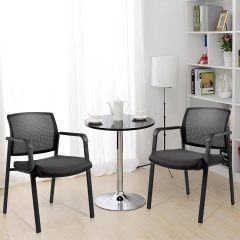 CLATINA Mesh Back Stacking Arm Chairs with Upholstered Fabric Seat and Ergonomic Lumbar Support for Office School Church Guest Reception Black 8 Pack Set New Version