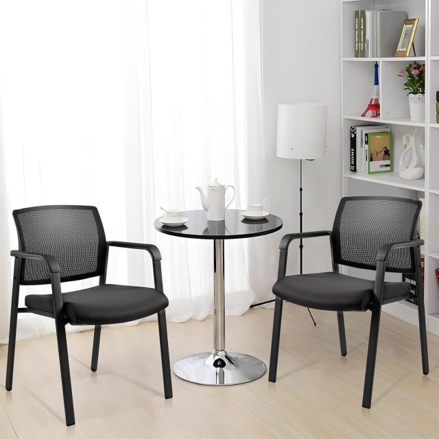 CLATINA Mesh Back Stacking Arm Chairs with Upholstered Fabric Seat and Ergonomic Lumbar Support for Office School Church Guest Reception Black 8 Pack Set New Version