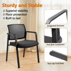 CLATINA Mesh Back Stacking Arm Chairs with Upholstered Fabric Seat and Ergonomic Lumbar Support for Office School Church Guest Reception Black 8 Pack Set New Version
