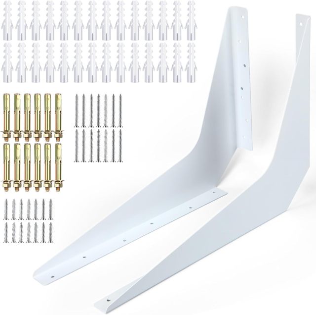 Blulu One Pair Heavy Duty Commercial Bracket, Countertop Support Bracket, Steel Mounting Reversible Holder Workstation Industrial Support Holder for Shelves Desks (15" x 21",White)