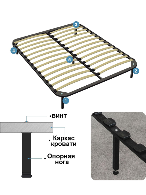Ножки для кровати, опоры для ортопедического основания высотой 25 см, 5 шт.