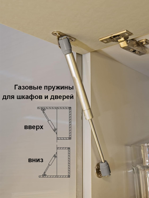 Газлифт мебельный усилие 120 N - 12 кг / 2 шт Серебро