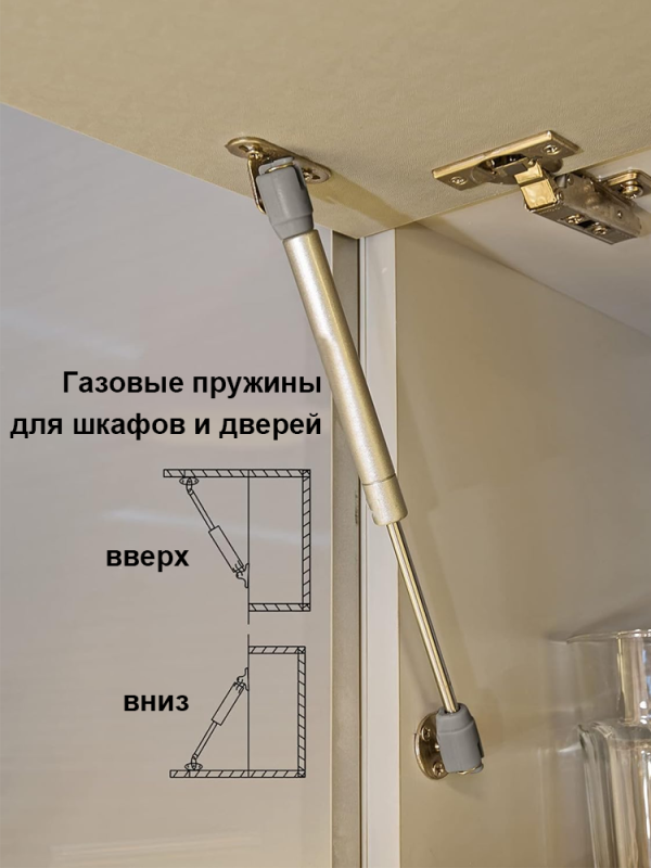 Газлифт мебельный усилие 120 N - 12 кг / 2 шт Серебро