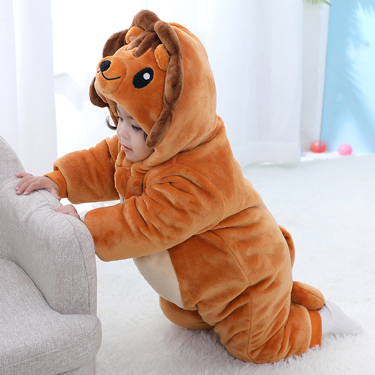 Michley Winter Cartoon Lion Double layer Baby Hooded Rompers Newborn Warm Jumpsuit Outfits Baby Infant Clothes QJM3