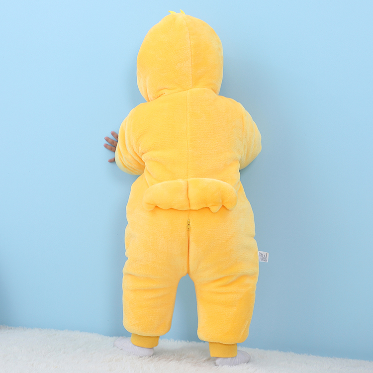 MICHLEY New Arrival Thickening Warm Yellow Duck Animal One Piece Rompers Baby Flannel Sleepsuit Costumes for Kids QJM6