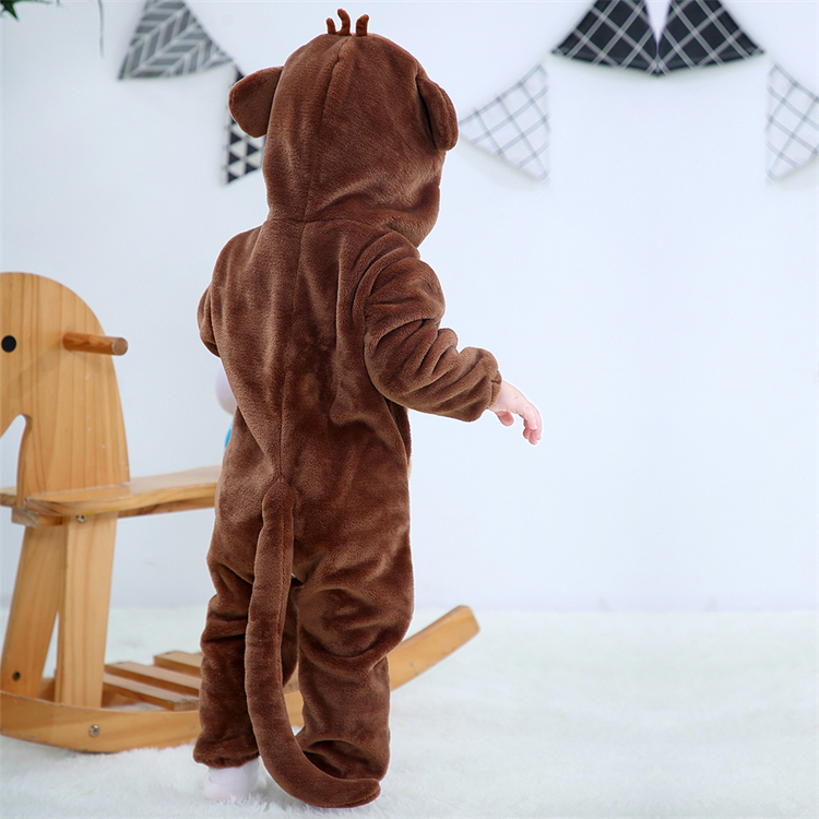MICHLEY Hot Sale Brown Monkey Rompers Boys One-Piece Winter Jumpsuits Hooded Baby Girl Clothes ASD11